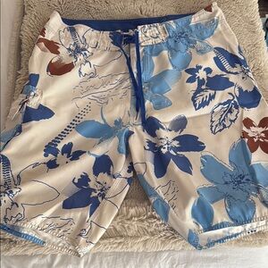 Floral Blue and Brown Men's Swim Shorts